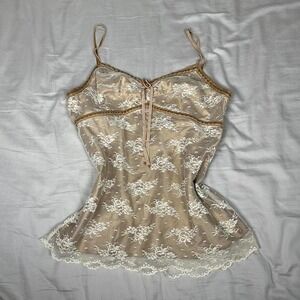 Vintage y2k George fairy gold lace mesh babydoll tank top blouse